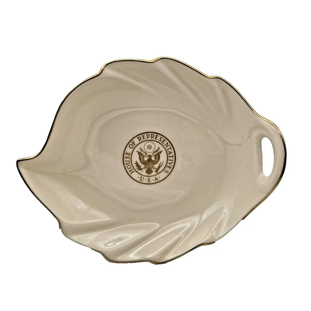Lenox US House of Representatives Pickard China, Leaf Shape Candy Dish Gold Trim